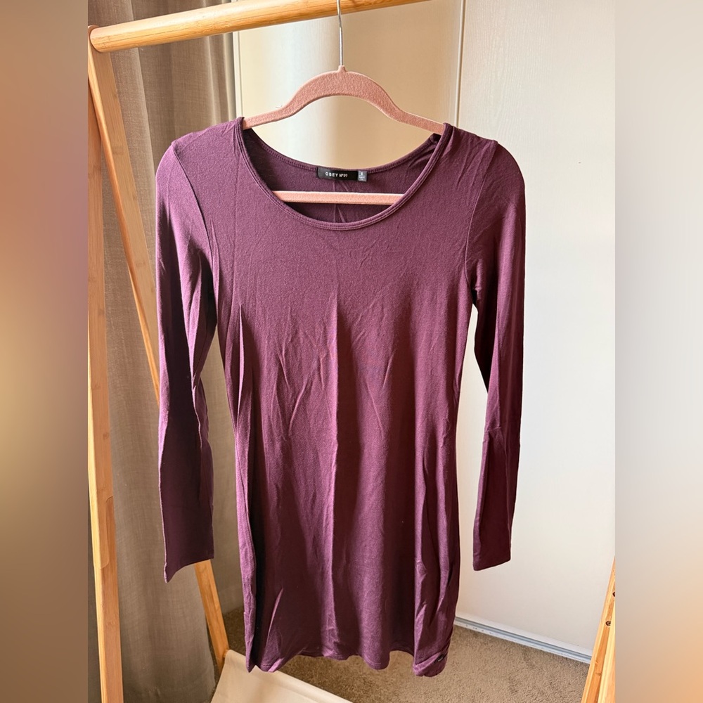 Obey Deep Burgundy Long Sleeve Dress